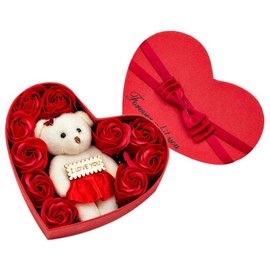 TOPINCN 10 Pcs Floral Scented Bath Soap Rose Flower Petals, Flower Soap Set in Gift Box for Mother Wife Girlfriends Lover, Rose Bouquet Festival Anniversary Birthday Wedding (Red)