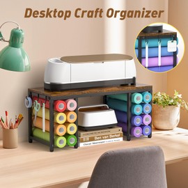 ikkle Craft Organizers and Storage Compatible with Cricut Machines Craft Table Storage with Vinyl Roll Holders, Craft Storage Organizer, Crafting Table Organization Workstation for Craft Room