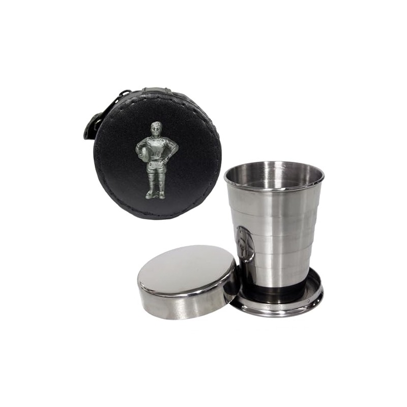 Knight 2oz Collapsible Drinking Cup with Leather Rugby Player Case
