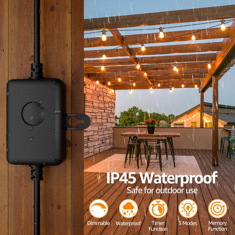 Larkvue 120W Outdoor Dimmer for String Lights with Remote, 4