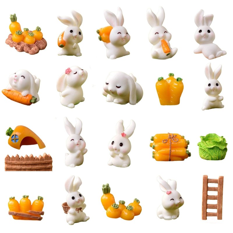 WATASHINO Rabbit Figurine Animal Figure Rabbit Miniature Carrot Terrarium Succulent