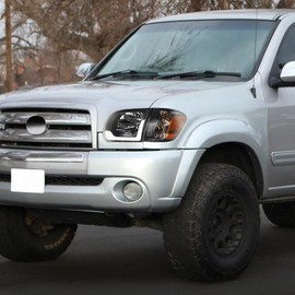 Switchback Sequential LED Strip Tube Bar Black Housing Crystal Headlights With Signal Corner Lamps Amber Reflector 4-Pieces nb Compatible With 05-06 Toyota Tundra Double (Crew) Cab / 05-07 Sequoia