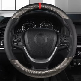 Unbranded Universal Car Steering Wheel Cover 15'' Carbon Fiber Perforated Leather Interior