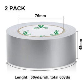 BOMEI PACK Grey Duct Tape Waterproof, Multipurpose Strong Silver Tape Grips 2Rolls 8.3Mil x1.88inch x 30yds, Residue Free for Crafts and Repair