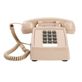 Classic Retro Landline Phone Mechanical Ringtone,2500 Desk Telephone for Hearing Impaired, Old Fashion Cord Telephone,Vintage Analog Phone for Home,School, Plug and Play, Beige