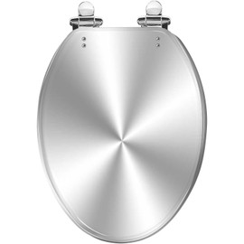WHFEOIV9RE Elongated Toilet Seat Silver Resin Slow Quiet Close with Quick-Release Hinges Easy to Clean Install
