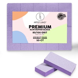 Artist Land Slim Purple Buffer Set – (80/100 Grit) - 50 Ct- Professional Grade Salon Quality Nail Buffing Blocks Pack for Pre-Application of Polish, Gel, Acrylic, Double-Sided Nail Buffer Blocks