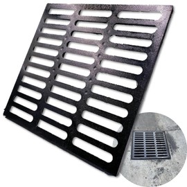 MOSINSBO Cast Iron Drain Grate 24x24 in, B-Class 28100 lbs Heavy-Duty Driveway Channel Cover, Outdoor Trench Drainage Grate, Black Square Metal Sewer Cover for Garage (True 23.6x23.6)