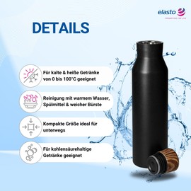 Malmö Premium Vacuum Flask, Water Bottle with 0.6 L Capacity, High-Quality Insulated Flask with Stylish Stainless Steel Design, Colour: Black