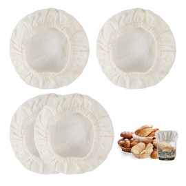 4 Pack Sourdough Starter Jar Covers Cloth, Reusable Linen Covers Elastic Sourdough Starter Container Washable Cotton Cloth Bowl Lid for Mason Jars with Diameter of 3-4 Inch