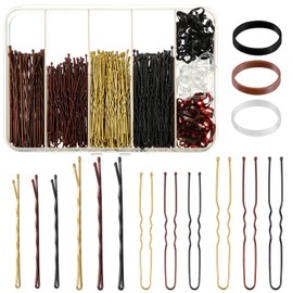 480 Pcs Bobby Pins Hair Pins Kit, U Shaped Hair Pins for Buns, Hair Pins for Women, Hair Rubber Bands with Box, 2/2.36/2.76inch Black Bobby Pins Brown Hair Blonde Hair Pins for Styling
