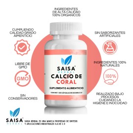 Calcio de Coral 100% Puro | 120 Cápsulas | Salud Ósea, Dientes Fuertes y Absorción Óptima | Saisa Herbal