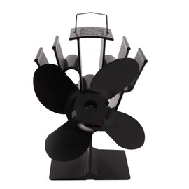 Heat Powered Fireplace Fan 4 Blades Aluminum Alloy Stove Fan High Temperature Proof Black Eco Friendly Energy Saving