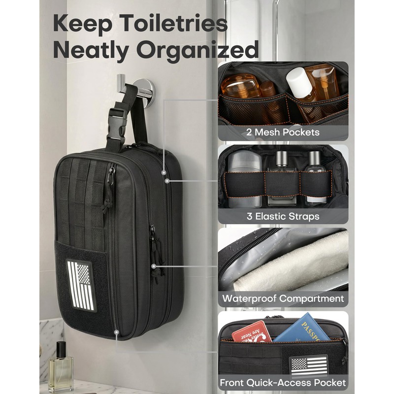 HOTOR Tactical Toiletry Bag Men, MOLLE Pouches, EDC Pouch, Black