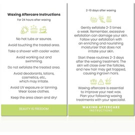 100 Pack - 2 x 3.5" Premium Waxing Aftercare Instructions Cards PMU Care Supplies for Professional Esthetician - WA08A100_N