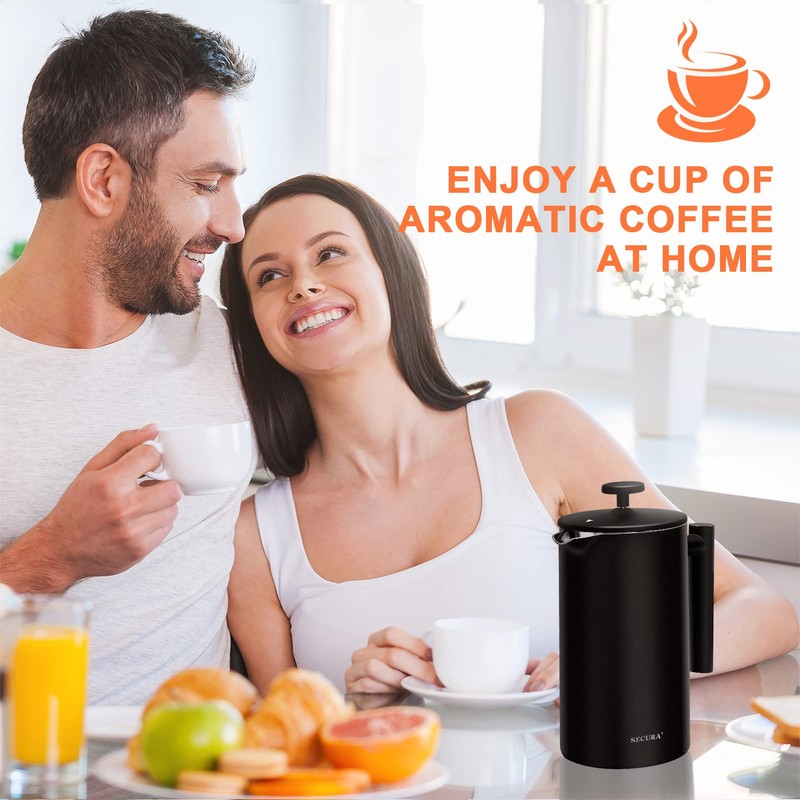 Secura French Press Coffee Maker with 3-Layer Stainless Steel Filter,