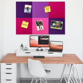 HULAVO Square Felt Cork Bulletin Board Tiles, Self Adhesive DIY Felt Pin Board for Wall 30" x 20" with 35 Pushpins for Office School Home Wall Decor Stickers Memos Photos Display (Gradual Purple)