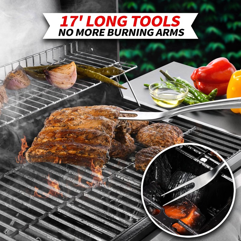 GRILAZ Heavy-Duty Rose Wooden BBQ Grilling Tools Set. Extra Thick
