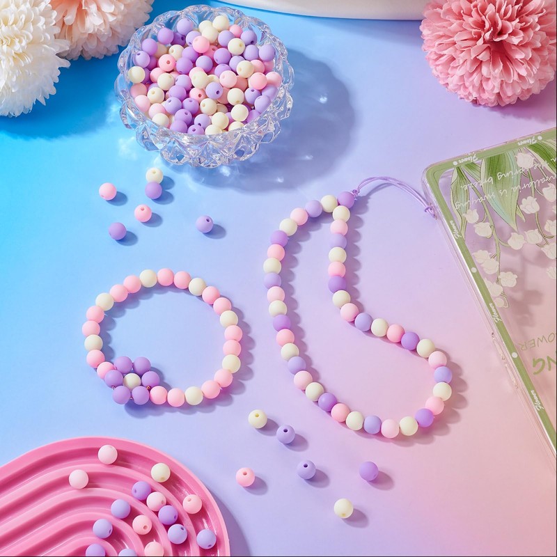 PandaHall 190pcs Matte Acrylic Beads 8mm Purple Round Loose Beads