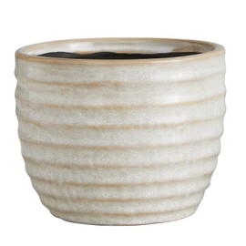 47th & Main Textured Light Cream Glazed Ceramic Planter Pot for Flowers Succulents and Small Plants, Large, Horizontal Stripes