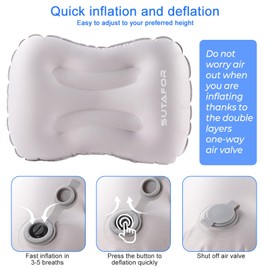 SUTAFOR Inflatable Cushion, Pack of 2, Ultralight Camping Pillow, 73 g, Travel Pillow, Inflatable Soft Beach Cushion, Air Cushion for Outdoor, Hiking, 41 x 28 cm, Grey