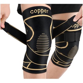 JHVW Copper Knee Brace for Women Men 2-Pack, Knee Compression Sleeve with Straps, Knee Braces for Knee Pain, Knee Support for Running Working