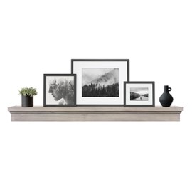 MCS 60-Inch Mantel, Master & Co Gray Woodgrain Finish Solid Wood Floating Fireplace Mantel, Long Floating Shelf for Livingroom with Wood Cleat Hanging System, Photo and Home Decor Display Shelf