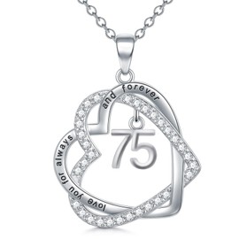 TOUPOP 75th Birthday Gifts for Women Sterling Silver Forever Love Heart Pendant Necklace Sweet 75 Necklace Anniversary Jewelry 75 Years Old Jewelry Gifts for Mom Mother Grandma