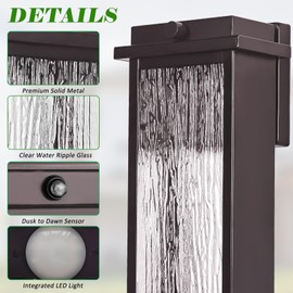 Oil Rubbed Bronze LED Dusk to Dawn Outdoor Lighting 2 Packs, 16" Large Outside Farmhouse Wall Lantern Brown, Industrial Porch Wall Mount Light Fixture with Rippled Glass, Modern Exterior Sconce Lamp