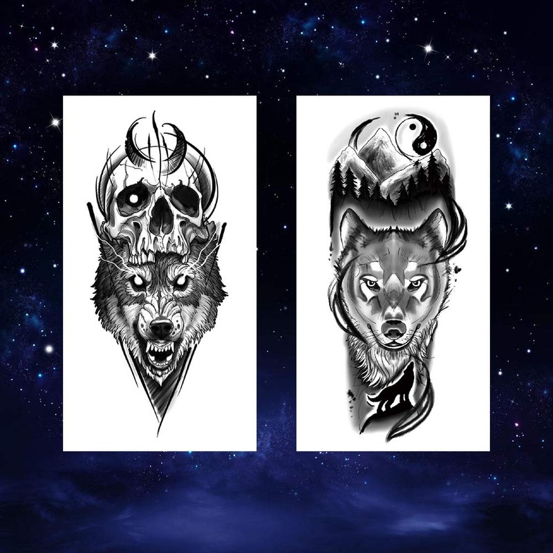 Oottati 8 Sheets Wolf Taichi Totem Skull Moon Forest Flower