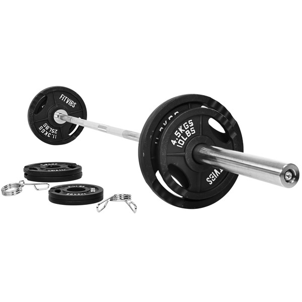 Fitvids Olympic Cast Iron 2-Inch Weight Plates Including 5FT Olympic