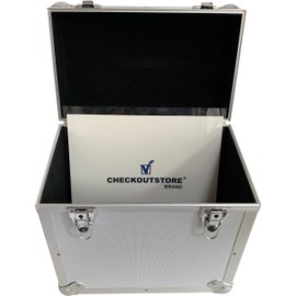 CheckOutStore (1) Aluminum Heavy Duty 12" LP Vinyl Record Album Storage Box (Holds Up to 50 LPs) (Silver)