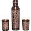 Copper Water Bottle with 2 Tumblers Set, Floral Pattern for
