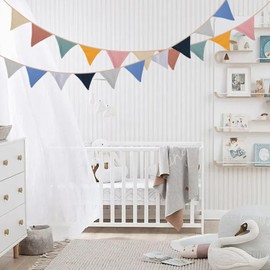 15 Ft Pennant Banner Flags, 2 Pcs Double-Sided Boho Nursery Garland, Triangle Bunting Banners for Baby Room, Playroom, Baby Shower, Birthday Party Decor (Rainbow & Blue)