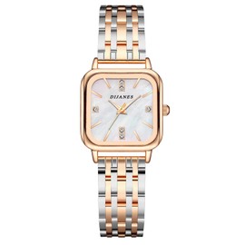 JewelryWe Watches Women's Metal Strap Square Elegant Analogue Quartz Wrist Watch Women Business Casual Watch with Rectangular Shell Dial and Alloy Strap, Rose gold / silver, Bracelet