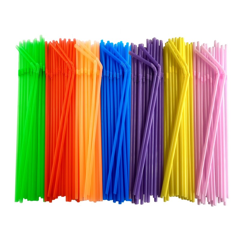 YAOSHENG 200pcs Blue Straw 8.26" x 0.2"Solid Colors Flexible Drinking