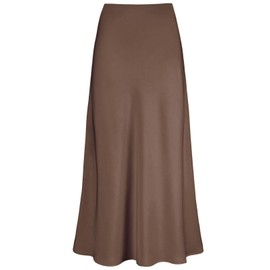 Genfien Women's Skirts Women High Waist Hidden Elasticized Waistband Midi Skirts Midi Long Length Silk Satin