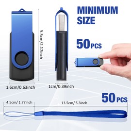 Aoriher 50 Pack USB 2.0 Flash Drives Bulk, Portable USB Thumb Drives with Lanyards, Swivel Flash Drives Thumb Drives for Office School Data Storage (128MB)
