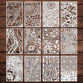 OOTSR 12pcs Stencils and Templates for Painting, 11"x 7" Template for Crafts Reusable Geometric Wood Wall Furniture Decor Scrapbooking DIY