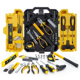 CARTMAN 57-Piece Home Tool Kit, Yellow Household Tool Set With Storage Case | Complete household tool assortment for home repair, maintenance, DIY projects, furniture setup, and daily fixes in tool case