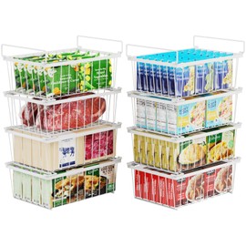 iSPECLE Chest Freezer Organizer Bins - 8 Pack Stackable Freezer Organizer for 5 to 7 Cu.Ft Freezer and Upright Freezer Over 8.5 Cu.Ft, Easy Get Food from Bottom, Add Extra Storage Space, White