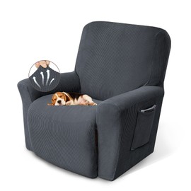 KEKUOU Recliner Chair Covers Lazy Boy Recliner Covers Stretch Couch Cover Slipcovers 1 Piece Furniture Protector with Elastic Bottom for Dog,Kids.(Recliner, Charcoal)
