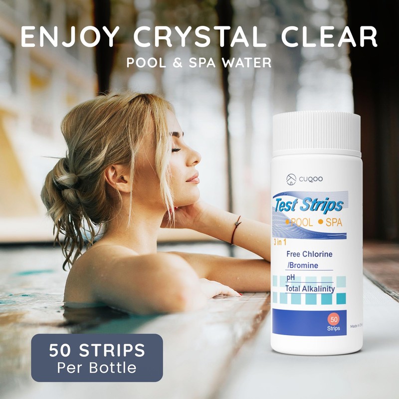 CUQOO Premium 3-in-1 Chlorine Test Strips 50pcs - Accurate 3