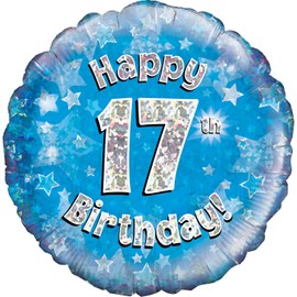 Oaktree UK Oaktree 18" Happy 17th Birthday Blue Holographic, Aluminium