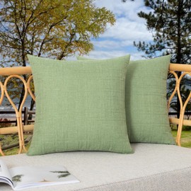 K KEVIN TEXTILE Kevin Textile Pack of 2 Outdoor Waterproof Pillow Covers Decorative Farmhouse Throw Pillow Covers Spring Checkered Couch Pillow Covers Spring for Patio Tent Bed Sofa Living Room 24x24 Inch Sage Green