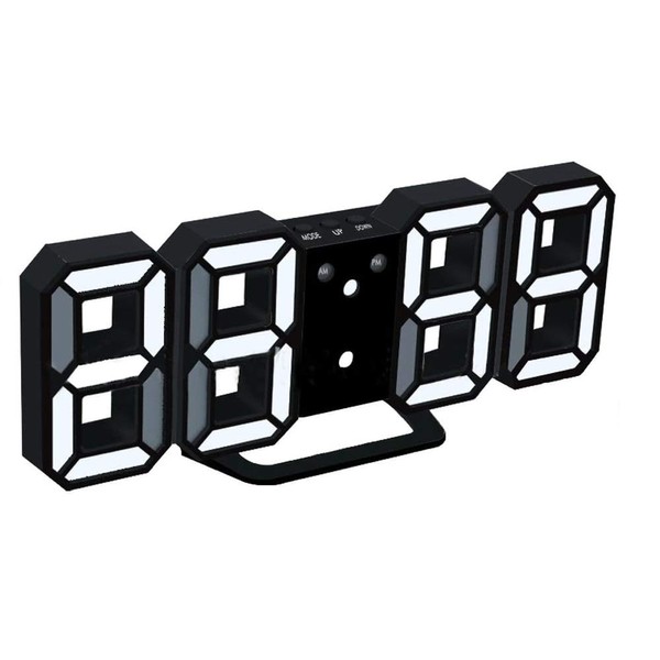 DollaTek 3D LED Digital Alarm Clock with 3 Adjustable Brightness Levels Dimmable Night Light Snooze Function for Home Kitchen Office - Black and White