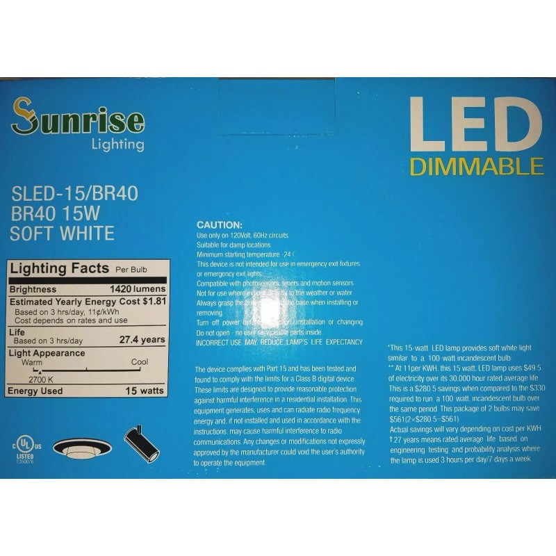 Sunrise 4- NEW 15W BR40 LED Light Bulbs 2700K Warm