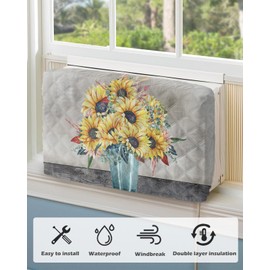 Air Conditioner Cover AC Cover Yellow Sunflower Beautiful Flower Print Indoor Window Air Conditioner Covers Adjustable AC Covers for Inside Double Insulation 21x15x3.5 Inch