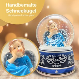 Snow Globe Christmas Music Box | Angel Blue Dreamy | Base with Ornaments | with Music Box "Water Music | Height: 140 mm Width: 100 mm | 20030