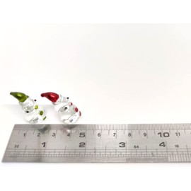 Sansukjai Rare Snowman Tiny Micro Figurines Hand Blown Glass Art Collectible Home Decor, Red Green